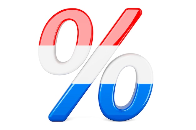 Percentage met 3D-weergave van de Luxemburgse vlag geïsoleerd op witte achtergrond