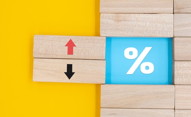 Percentage naar omhoog en omlaag pijlsymboolpictogram Rente voorraden financiële ranking hypotheekrente en Cut loss concept