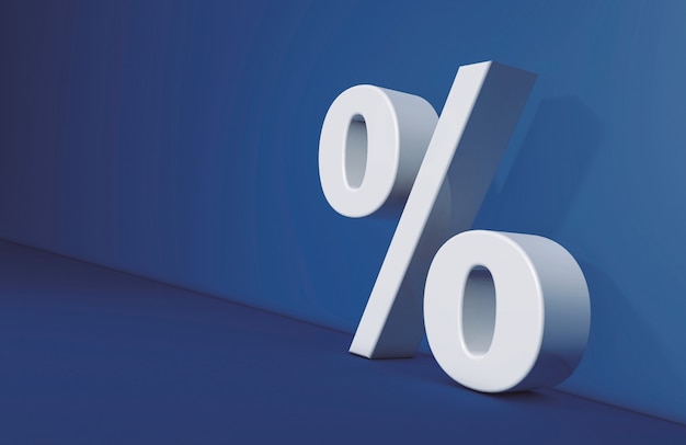 Percentage sign on blue background, business and accounts concept