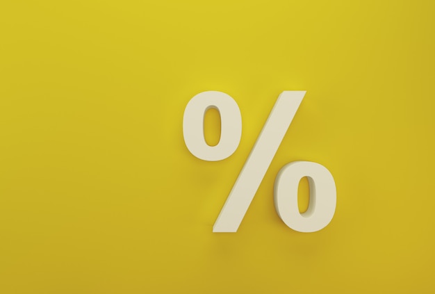 Icona di simbolo del segno di percentuale bianca su giallo