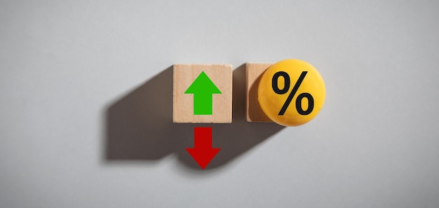 Percentage symbol with up and down arrows Interest rates