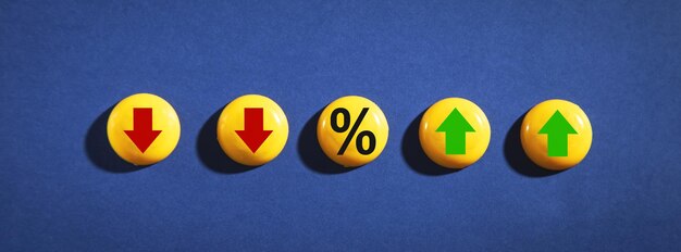 Photo percentage symbol with up and down arrows interest rates