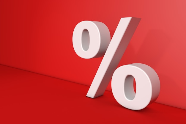 Percentage teken geïsoleerd op rood