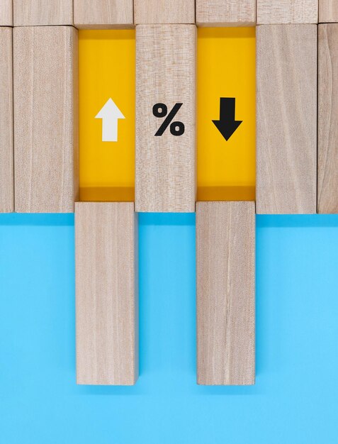 Percentage to up and down arrow symbol icon interest rate\
stocks financial ranking mortgage rates and cut loss concept