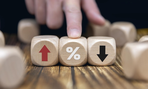 Percentage to up and down arrow symbol icon interest rate\
stocks financial ranking mortgage rates and cut loss concept