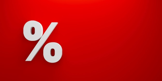 Foto percentagepictogram op rode achtergrond en kopieer ruimte. 3d illustratie