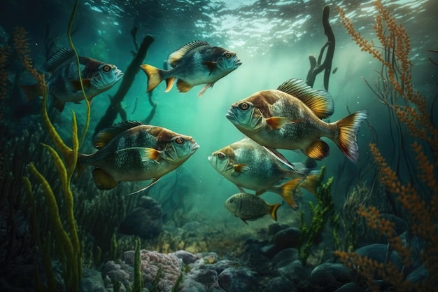 Perch Fish Underwater Lush Nature by Generative AI