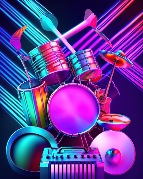 percussion musical instruments neon colors