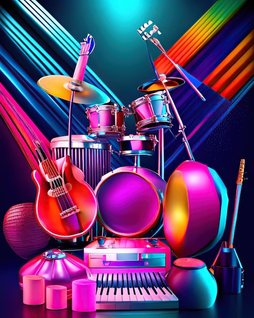 percussion musical instruments neon colors