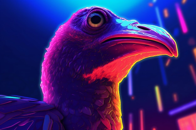 A peregrine bird in neon light