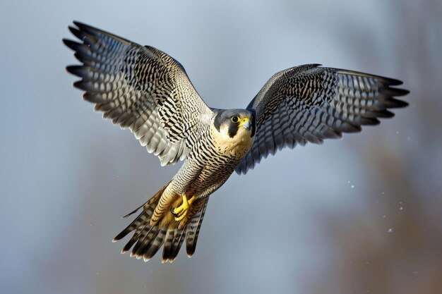 The Peregrine Falcon in full flight wings outstretched as it effortlessly slices through the air