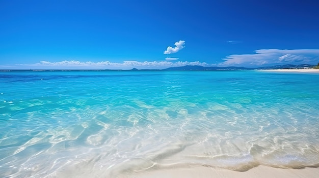 Perfect beach white sand transparent turquoise sea water blue sky Generative ai