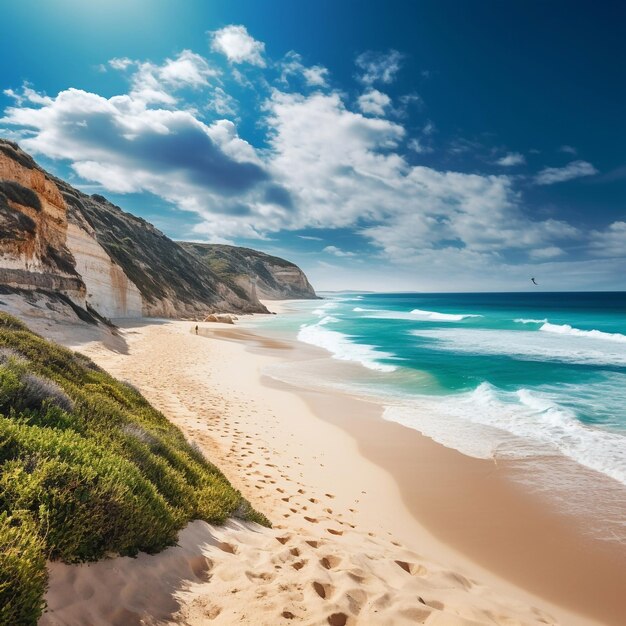 Идеальный пляж с белым песком и океаном.