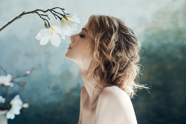 Perfect bride, portrait of a girl in a long white dress. 