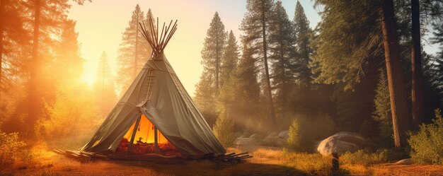 Photo perfect calm place in nauture for teepee place perfect colorful light banner generative ai