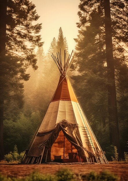 Photo perfect calm place in nauture for teepee place perfect colorful light generative ai