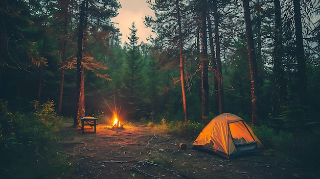 The perfect campsite A cozy tent nestled in the woods a crackling campfire and a starry night sky