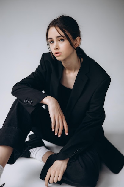 perfect caucasian skin care look face short makeup studio beauty happy skin pretty model female girl style portrait people fashion