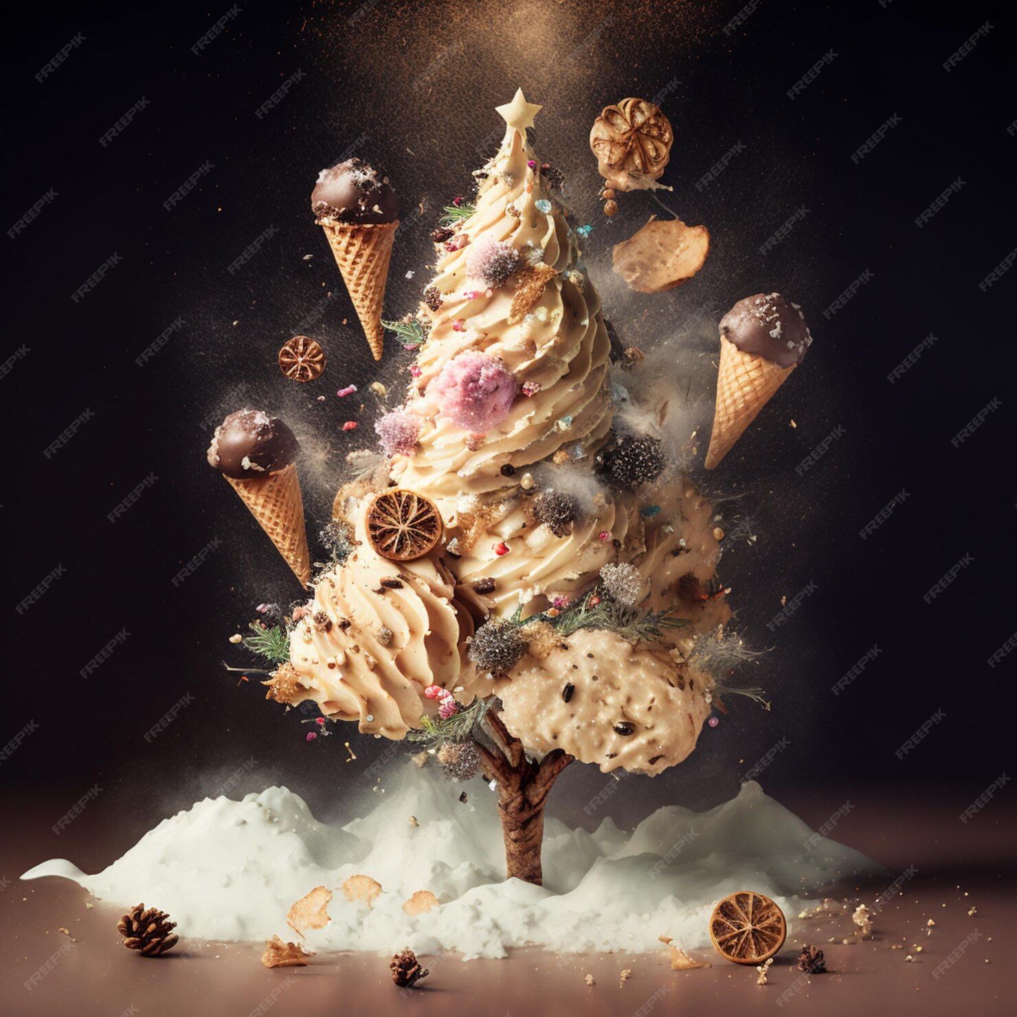 Premium Photo Perfect christmas tree made from vanila ice cream and