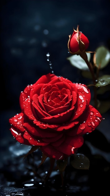 完璧な暗い赤いバラが生まれました