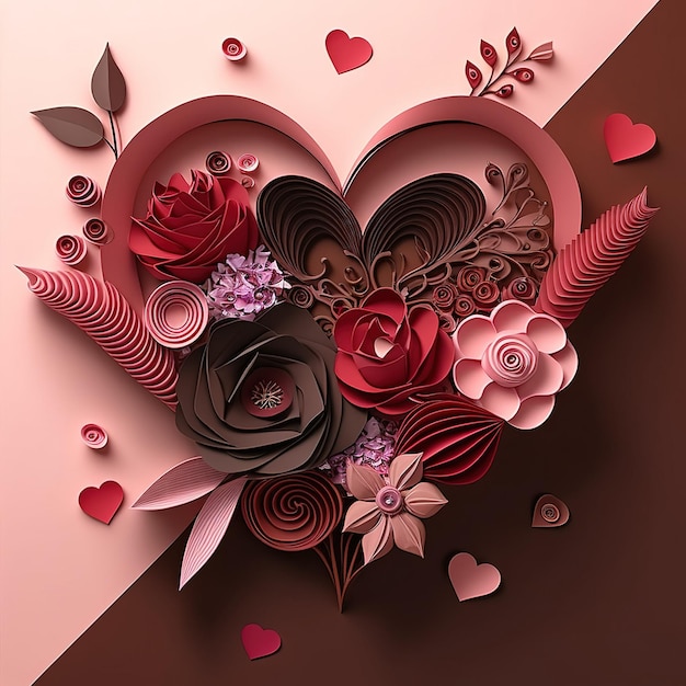 Perfect decorations for valentines day symmetrical hearts and clouds red pink 3d proffesional studio superresolution Valentine day concept greeting card