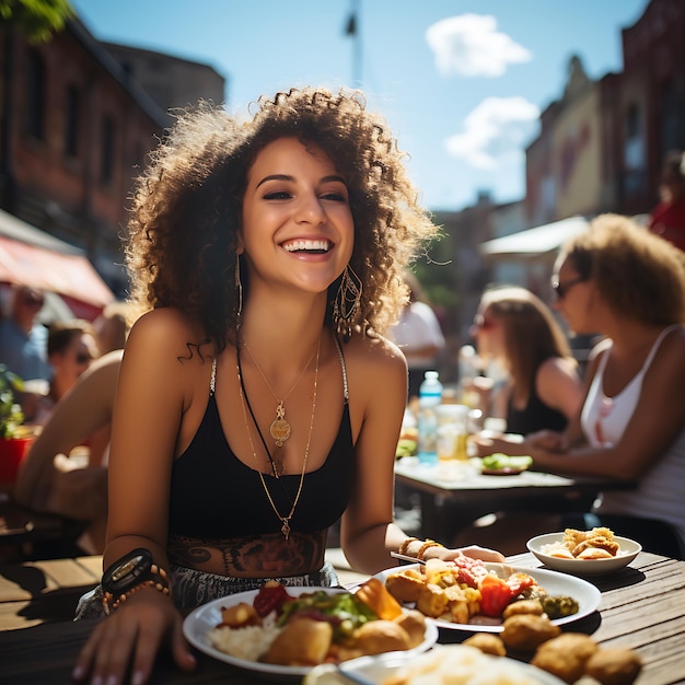 a perfect and delicious falafel Young white Colombian woman eating falafel