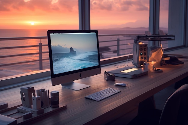 Perfect Desk Setup with Various Productivity Elements