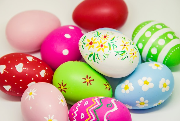 Perfect Easter eggs Hand Made. On white isolated background. Selective focus.