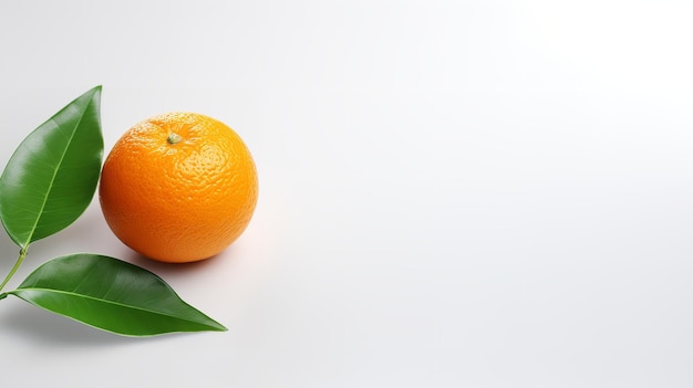 Perfect fresh orange fruit for advertising featuring a green leaf on a white backdrop Generative AI