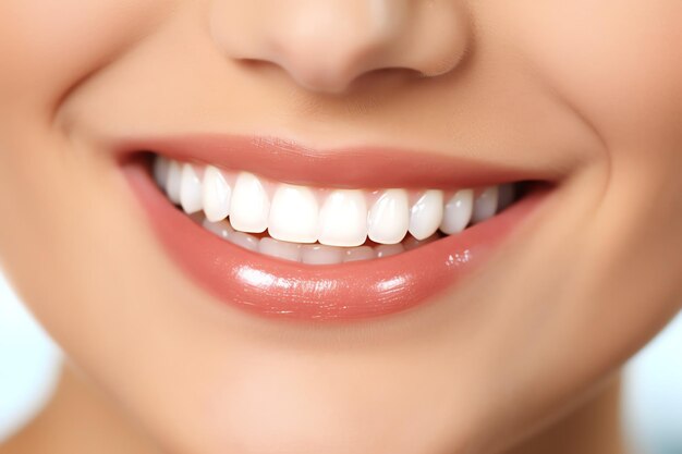 写真 歯科医の若い女性の完璧な健康な歯の笑顔 歯のホワイトニング 歯科ケア口腔学
