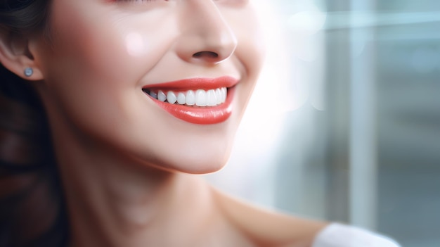 Совершенные здоровые зубы улыбки молодой женщины концепция стоматологии