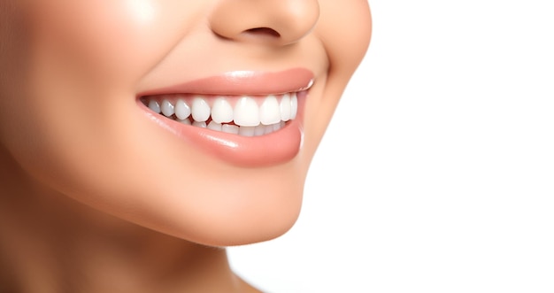 Perfect healthy teeth smile of a young woman Teeth whitening Dental care stomatology concept