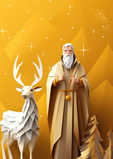 Foto illustrazione perfetta della cartolina di auguri di natale gesù cristo con il cervo generativo ai