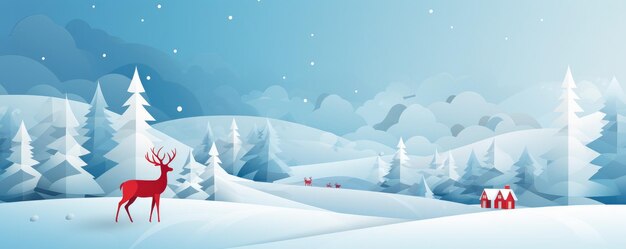 Perfect illustration of christmas greeting card with deer in nature panorama banner Generative Ai