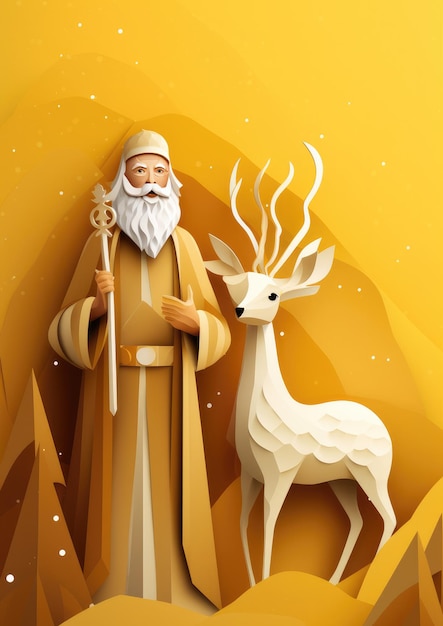 写真 クリスマス・グリーティング・カードの完璧なイラスト イエス・キリストと鹿 generative ai