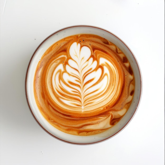 Perfect Latte Art on a White Background Generative AI