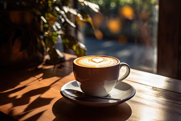 完璧なラテのホットコーヒーをテーブルに