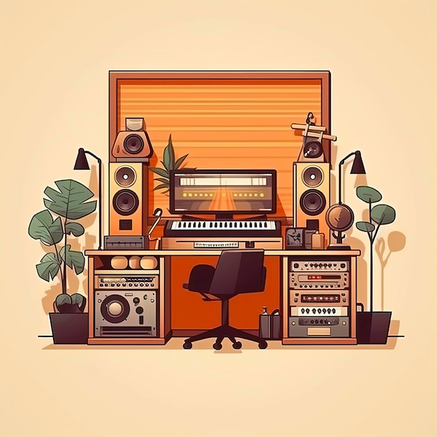 Perfect Music Studio setup illustratie vintage look Hobby's amp Vrije tijd illustratie Generatieve AI