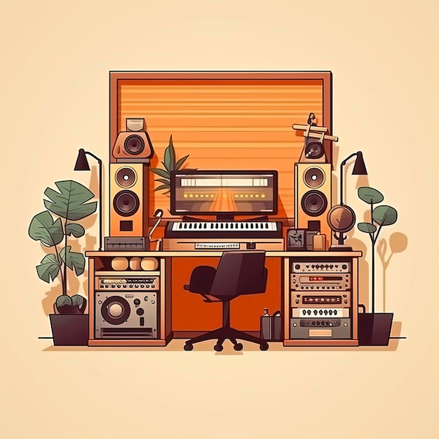 Perfect Music Studio setup illustration vintage look Hobbies amp Leisure illustration Generative AI