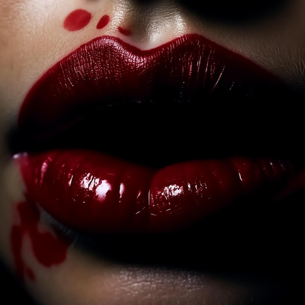 perfect red lips with molten liquids in black background