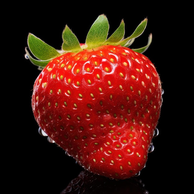 Perfect red ripe strawberry with leaf isolate