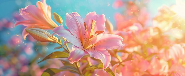 Photo perfect romantic pastel colored nature background for spring or summer lily flowers