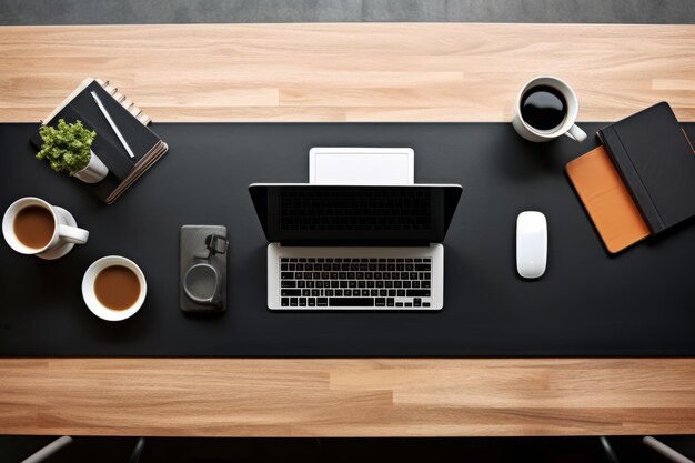 Photo the perfect setup a designer's dream workspace with a sleek black desk and cuttingedge tech