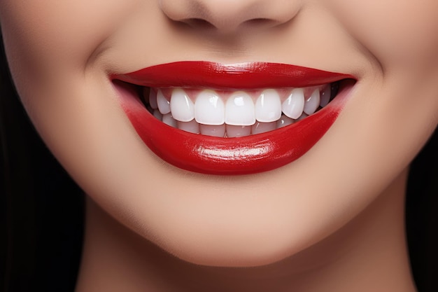 Perfect smile after bleaching Dental care and whitening teeth Stomatology and beauty care Woman smiling with great teeth Cheerful female smile with fresh clear skin