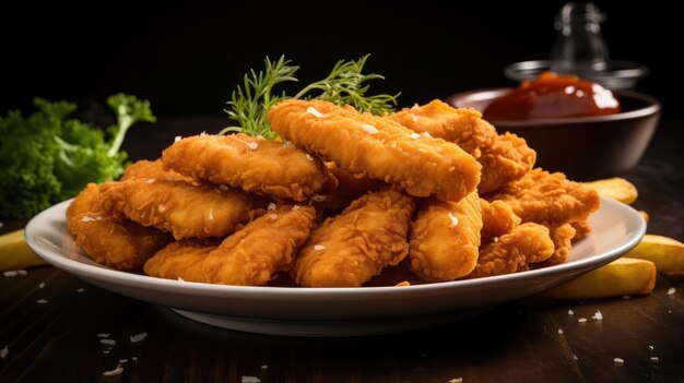 perfect view close up crispy chicken tenders with blur and background cinematic