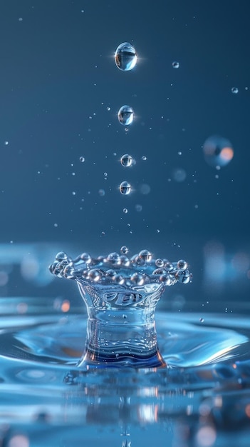 A perfect water droplet splashed ripples Pure blue minimalist picture