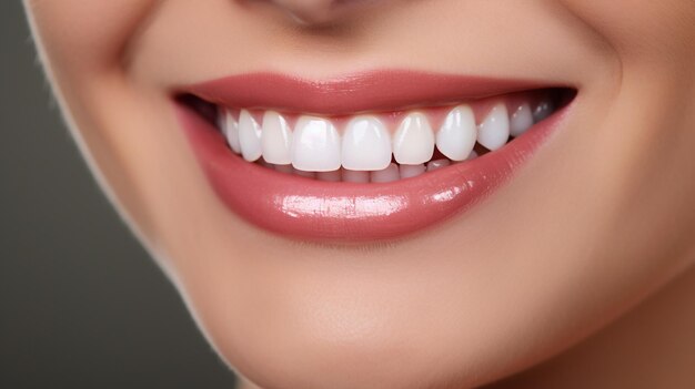 Perfect white teeth smile of a young woman close up