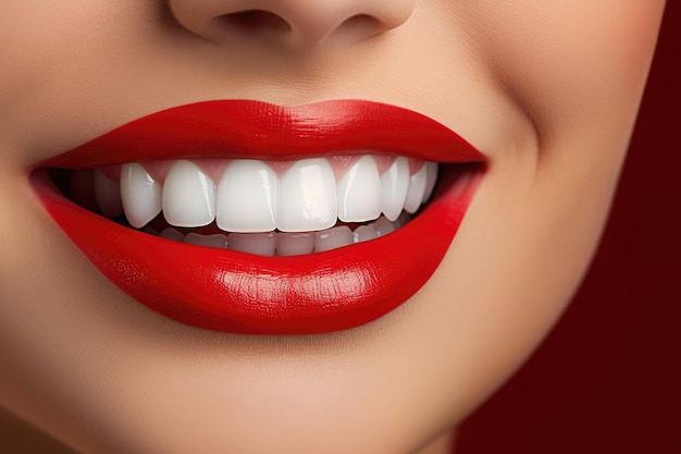 Perfecte glimlach na het bleken Tandheelkundige zorg en tanden bleken Stomatologie en schoonheidsverzorging Vrouw die lacht met grote tanden Vrolijke vrouwelijke glimlach met frisse, heldere huid