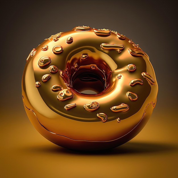 Perfecte gouden donut met glazuur en hagelslag op gouden achtergrond AI