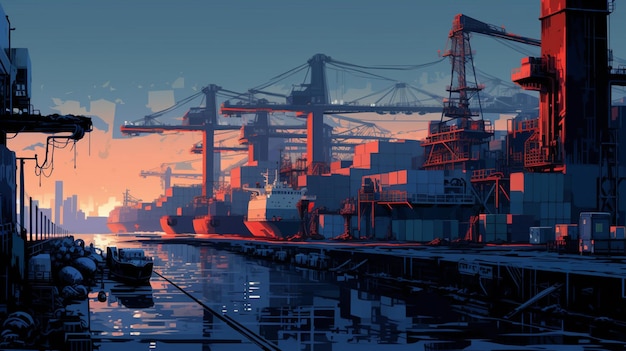Perfecte Pixel Art Scene Een enorme Cyberpunk Dockyard